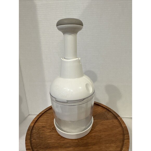 Pampered Chef Food Chopper #2585  Manual Push Vegetable Dicer Chef Hat Logo GUC - Picture 1 of 8